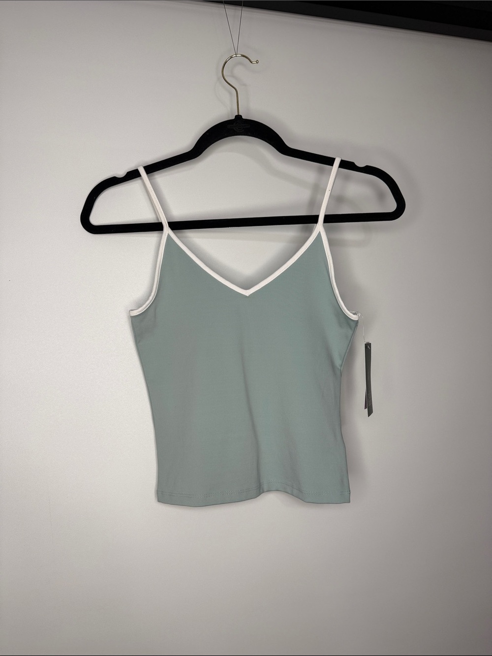 Women’s Sage Green V-Neck Cami Tank with White Trim